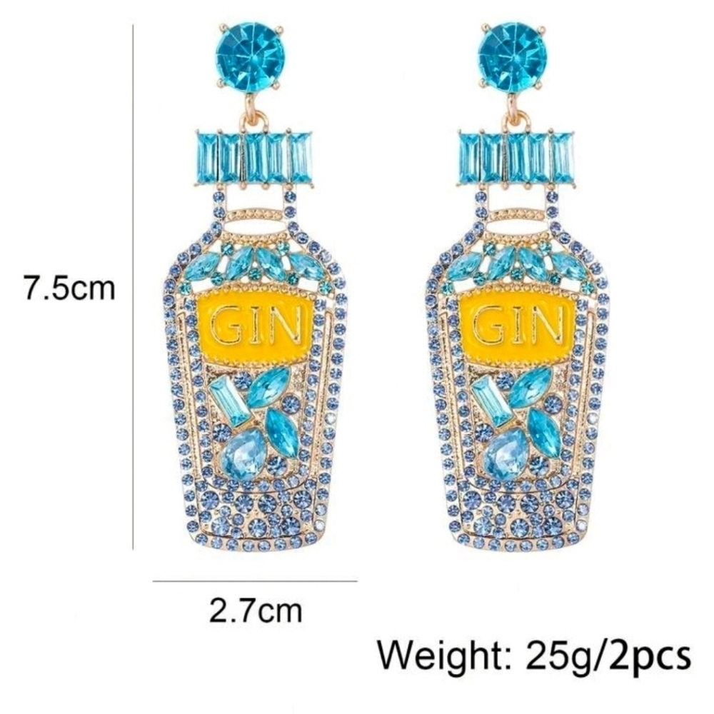 🔹️ 1pair Glamorous GIN Rhinestone Perfume Bottle Drop Earrings For Women ✨️🍍